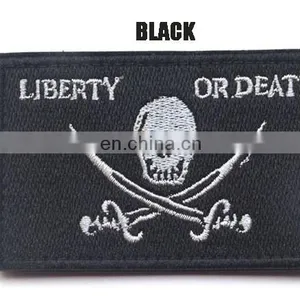 LIBERTY OR DEATH Embroidery Patch, Create a Patch Custom Death Embroidery Patches Iron On/vecro Backing Embroidered Round Skull thumbnail-1