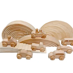 Unpaint Wood Tree Building Blocks Car Volcano Coral Sea Wave Montessori Toy Baby Wooden Toys Rainbow Stacking DIY Blocks thumbnail-1