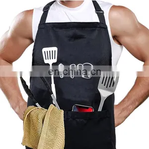 Wholesale Custom Made Logo Printing Adjustable Polyester Durable Kitchen Apron For Cook With Pockets and Hats thumbnail-2