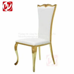 Stackable Gold Stainless Steel Hotel Dining Chair White pu Leather Wedding Chair for Event Party thumbnail-5
