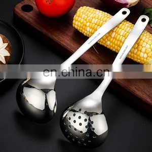 7 Inch Long Handle Stainless Steel Hanging Hot Pot Scoop Kitchen Cooking Spoon Soup Ladle Colander Spoon thumbnail-5