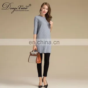 Custom Design Casual Pullover Crew Neck Half Sleeves Pure Cashmere Knitted Women's Sweater Dress thumbnail-3
