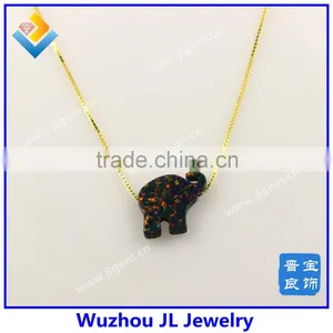 12*14mm Synthetic Elephant Opal Gems Pendant Gold Necklace For Wedding Dresses thumbnail-4