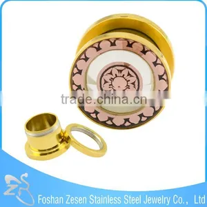 TP011374 China Manufacturer Surgical Steel Glass Ear Plug Gold Charming Body Jewelry thumbnail-5