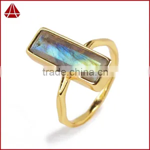 Natural Faceted Rectangle Labradorite Gemstone Set Into a 18k Gold Bezel Ring thumbnail-6