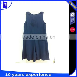 100% Polyester Embroidered Jumpsuit Romper Playsuit Sleeveless Boat Neck Shorts Wide Leg Waist Channel Self Fabric Tie for Lady thumbnail-2