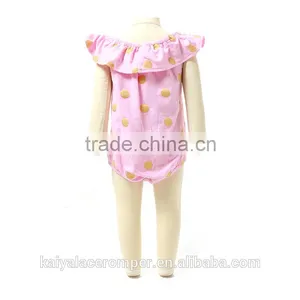 Wholesale Baby Clothes Pink Gold Polka Dot Baby Romper With Gold Bow thumbnail-3