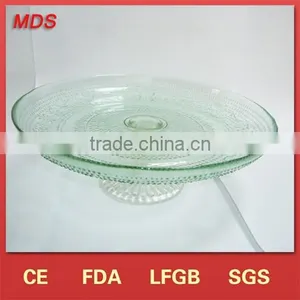 Green Glass Cake Plate With White Stand thumbnail-2