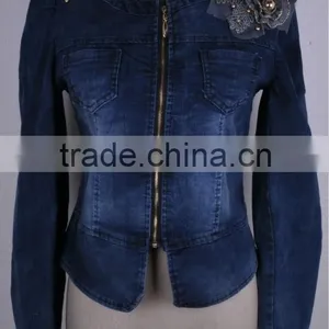 2015 New Arrival Fashion High Quality Beading Decoration Lady Denim Jacket With Hood, Denim Jacket Women Wholesale China thumbnail-1