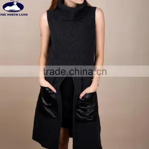 Ladies' Turtle Neck Waistcoat With Leather Pockets WSW15092130L thumbnail-1