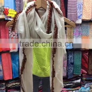 Tassel Trim Scarf,Contrast Edged Scarf,Aztec Edged Scarf thumbnail-1