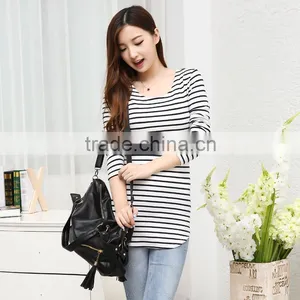 Women's Korean Fashion Stripe t Shirt, Tight Fit Thin Long Sleeve t Shirt thumbnail-1