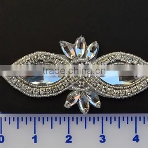 Bridal Trimmings Clear Crystal Rhinestone Applique With Pearls Hotfix for Wedding Dress Accessory thumbnail-2