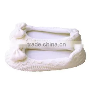 Knitted Fabric Upper White Ballet Dance Shoe With Bowknot thumbnail-3