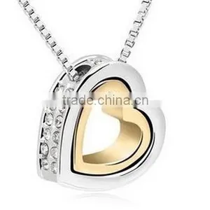 Womens 2016 YIWU IN STOCK Fashion Silver Plated Girlfriend Jewelry Charm Heart Crystal Pendant Chain Necklace Quality Choice thumbnail-3