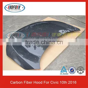 CARBON FIBER HOODS FOR CIVIC 10TH 2016 ENGINE HOOD COVER thumbnail-1