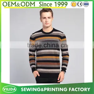 Factory Cheap Price Winter Men's 100% Woolen Knitted Stripe Pullover Sweater thumbnail-2