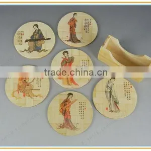 Classical Chinese Bamboo Cup Mat, Round Bamboo Table Mat. thumbnail-2