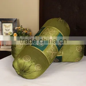 Handmade Rajasthani Printed Bolster Cushion Cover Round Patchwork Polydupion Fabric Bolster Pillow thumbnail-3