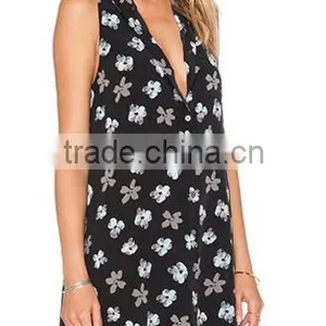 Women's Black Sexy Deep V Neck Sleeveless Floral Print Skirt Casual Dress thumbnail-2