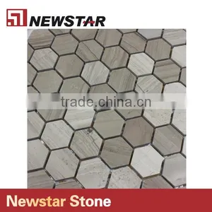 Newsar 1'' Gray Wooden Marble Hexagon Light Grain Wood Mosaic for Bathroom thumbnail-1
