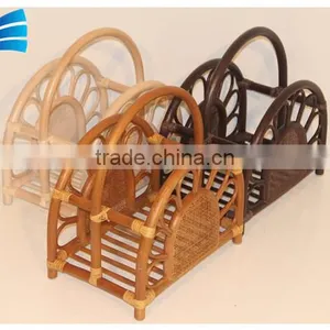 Rattan Wicker Magazine Newspaper Rack Holder With Handle thumbnail-4