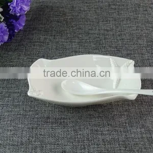 High Quality White Handmade Set of 3 Porcelain Ceramic Square Dinner Dishes Set Serving Ceramic Tapas Tray With Matching Spoon thumbnail-1