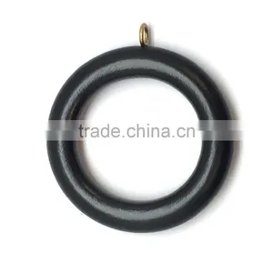 ID45mm/OD70mm Circle Wood Curtain Rod Ring With Screw Eyelet, Black Wood thumbnail-4