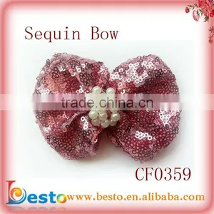 CF0359 New Pretty Pearl Center Sequin Bow Beautiful Hair Bow for 2013 thumbnail-1