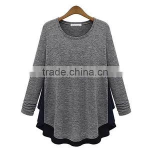 Competitive Price Good Quality Factory Direct Contrast Color Round Neck Asymmetrical Women Different Types of Blouse Designs thumbnail-2