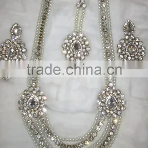 PEARL Gold Plated LONG Necklace EARRING Set thumbnail-2