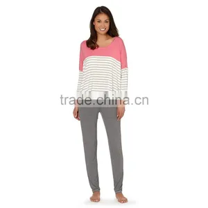 Designer Grey Plain and Striped Jersey Pyjama Set thumbnail-1