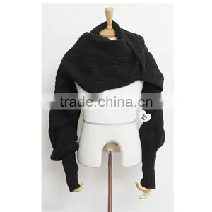 Free Size Hot Sale Korean Style Latest Woolen Scarf With Sleeve Novelty Winter Hijab Scarf,muffler thumbnail-1