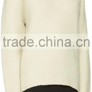 Custom Made Long Sleeve Wool Blend Boucle Pullover Sweater in Off White for Women thumbnail-2