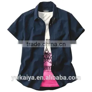 Korean Style 100% Cotton Slim Fit Fancy Navy Blue Short Sleeve Shirt for Man thumbnail-1