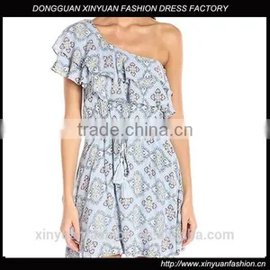 2017 Women Summer Prom Dress Chiffon Ruffle Design off Shoulder Dress thumbnail-1