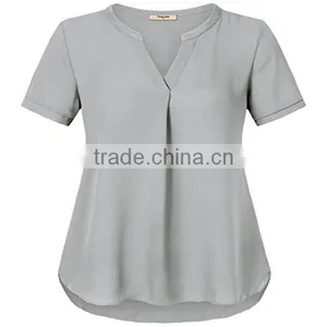 Wholesale Apparel Comfortable Plain Dyed Lady Sheer Blouse thumbnail-6