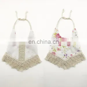 Vintage White Pink Flower Bibs Fringed Cotton Fringed Tassel Baby Nursery Kid's Apron Infant Handkerchief Baptism Accessory thumbnail-1
