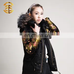 Custom Winter Cotton Bomber Jackets With Raccoon Fur Collar thumbnail-4