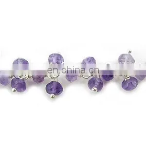 Amethyst Gemstone Wire Wrapped Dangle Chain/Gemstone Beaded Chain thumbnail-1