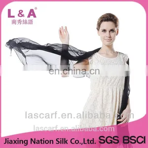 Black Solid Color Silk Long Wrap Shawl thumbnail-1