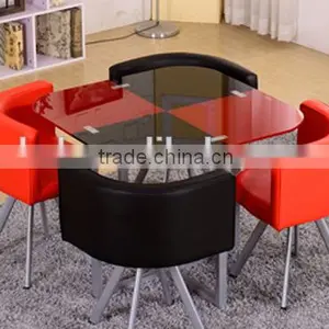 1+4 Square Glass Table Set Small Meeting Tables Dinning Talbes and Chair thumbnail-3