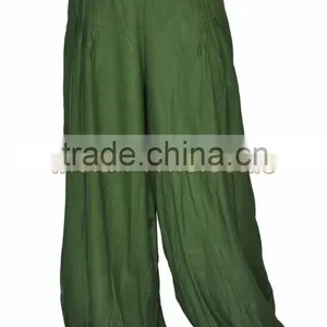 Indian Women Rayon Green Color Pockets Harem Pants Causal Trouser Yoga Dance Baggy Hippie Genie Casual Pants 2007GR thumbnail-2