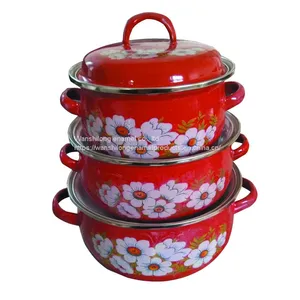 HOT SALE 3PCS DECORATED ENAMEL CASSEROLES REOONA CASSEROLE SET ENAMELWARE COOKWARE SET thumbnail-1