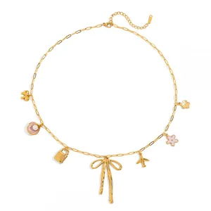 Custom Round Stainless Steel Rhinestone Charm Necklace - 18K Gold Plated Alloy Pendant thumbnail-1