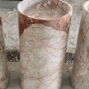 Round Red Marble Pedestal Sink Polished Natural Stone Bathroom Basin Factory Direct Custom Size for Hotel Villa Home thumbnail-2