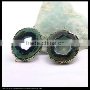 LFD-0095B Nature Agate Geode Connector Beads, With Pave Crystal and Silver / Gold Foil / Abalone Shell Druzy Beads thumbnail-1