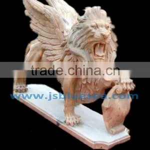 Red Natural Stone Western Lion Statue With Wings thumbnail-1