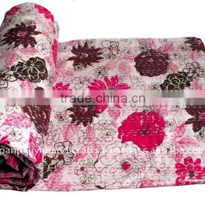 New Design Flowers Quilted Indian Sari Vintage Kantha Quilts- 100% Cotton Handmade Kantha Throws and Sari Quilts thumbnail-1