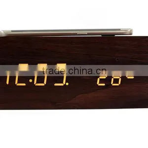 Wireless Charger+Clock+Alarm+Thermometer,New Style Wood Bluetooth Speaker thumbnail-1
